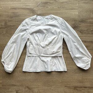 VALENTINA KOVA Womens Top White Cotton Bracelet Length Balloon Sleeve Blouse 2